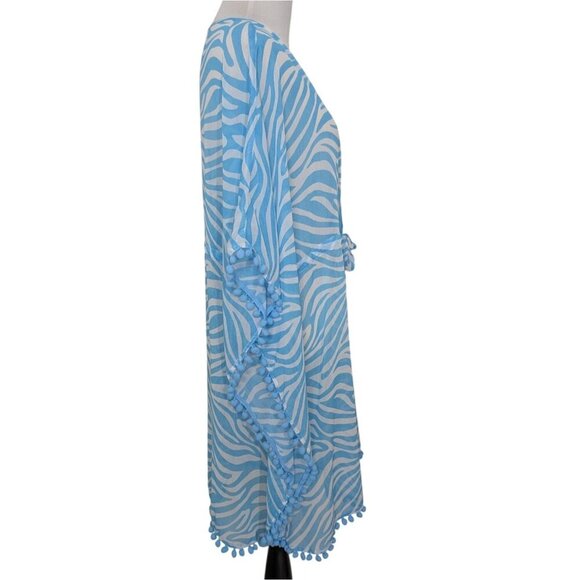 Bleu Rob Beattie Cover Up Womens Size Large Blue Zebra Print Lightweight Caftan - Picture 5 of 10